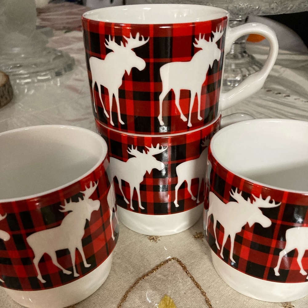 Plaid Moose Ceramic Mug Set of 4